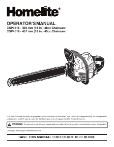 Manual Homelite CSP3816 Chainsaw