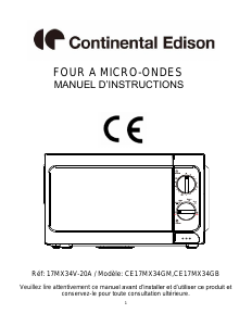 Mode d’emploi Continental Edison CE17MX34GB Micro-onde