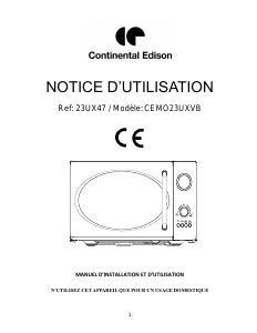 Mode d’emploi Continental Edison CEMO23UXVB Micro-onde