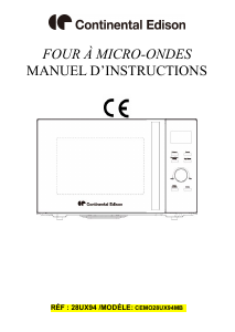 Mode d’emploi Continental Edison CEMO28UX94MB Micro-onde