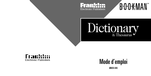 Mode d’emploi Franklin MWD-640 Bookman Dictionnaire électronique