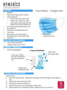 Manual Homedics MSK-F1CO-20B Face Mask