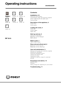 Bruksanvisning Indesit DIF 26 A Oppvaskmaskin