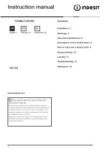 Manual Indesit IDC 85 B EU Dryer