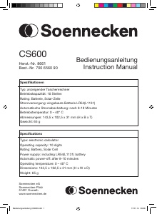 Bruksanvisning Soennecken CS600 Räknemaskin