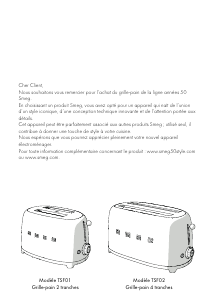 Mode d’emploi Smeg TSF02BLEU Grille pain