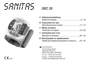 Manual Sanitas SBC 28 Blood Pressure Monitor