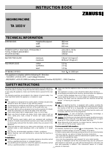 Handleiding Zanussi TA1033V Wasmachine