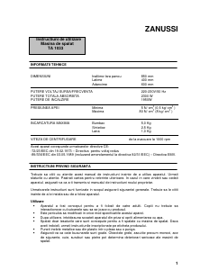 Manual Zanussi TA1033V Mașină de spălat