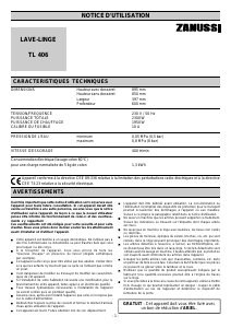 Mode d’emploi Zanussi TL406 Lave-linge